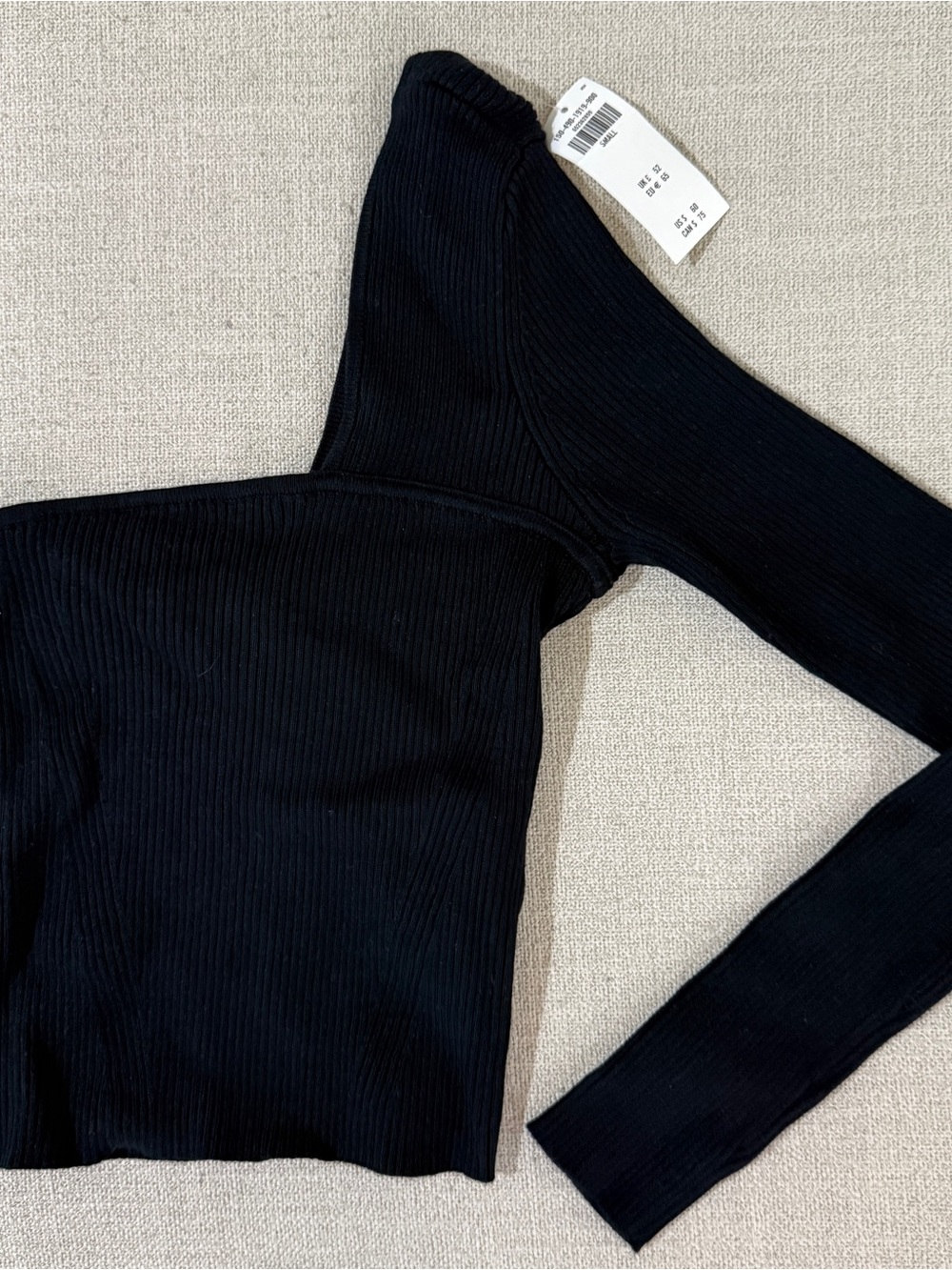 Abercrombie & Fitch Black Ribbed One-Shoulder Long Sleeve Top